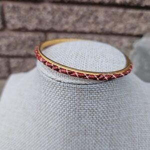 Gold and Red Plaid Bangle Bracelet Holiday Winter Christmas Jewelry